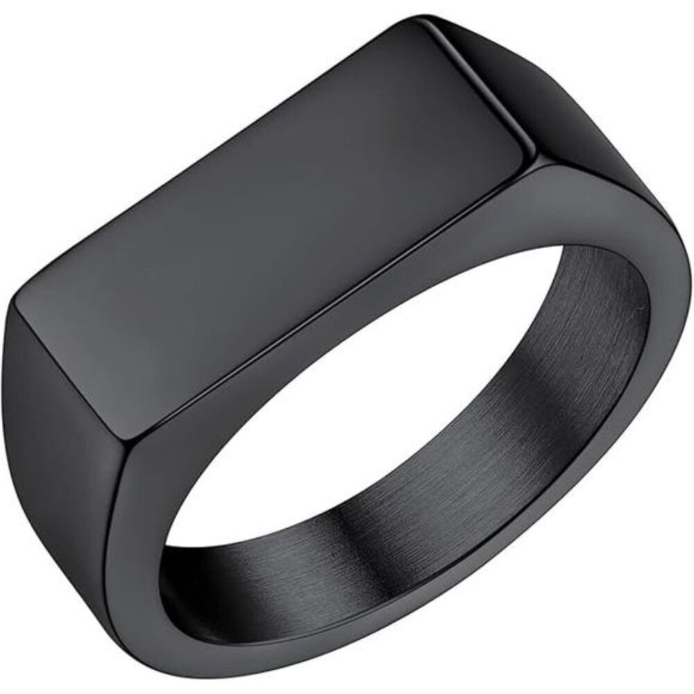 Black Vintage Gray Tone, Chunky Thick Heavy Dome Band Ring Cool Finger Ring - Picture 3 of 3